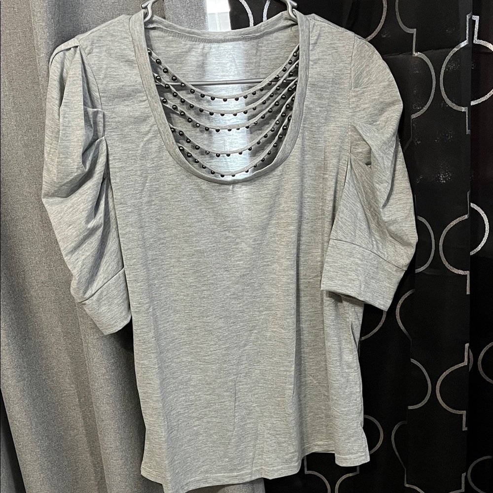 Elegant Gray Women's Short Sleeve Top